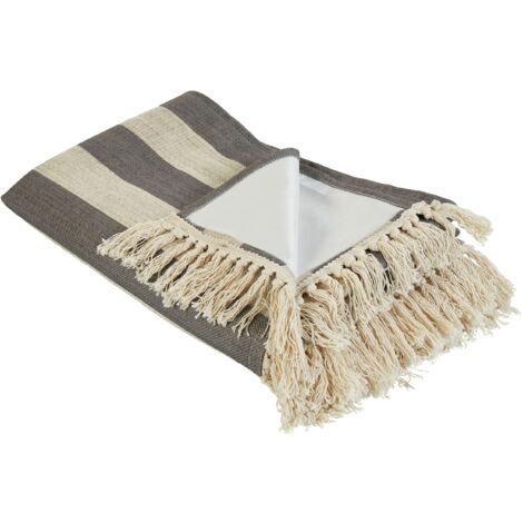 Coperta da picnic per esterni in cotone con cinturino a righe 150 x 200 cm Beige e grigio Mouza