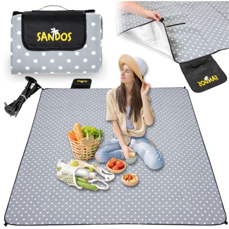 Coperta da picnic, stuoia isolante per spiagge, 200 x 200, ancore, impermeabile, pois grandi