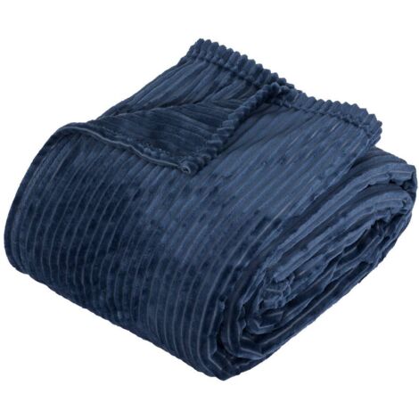 Coperta di flanella a coste arum blu inchiostro 240x220cm - Atmosphera créateur d'intérieur