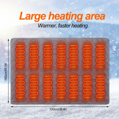 Coperta elettrica riscaldante Rubberskin 140x100 cm grigia con 3 livelli di temperatura, per casa e ufficio.