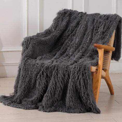 Coperta in finta pelliccia sherpa grigia, 152 x 203 cm (15 libbre), morbida e soffice per letto/divano