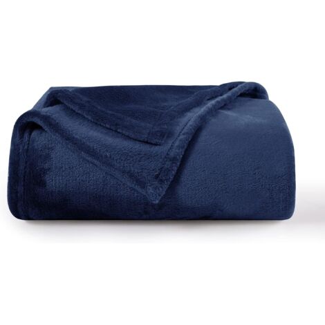 Coperta in lana scozzese 100x130 cm, morbida e calda coperta in flanella per divano per 1 persona, blu navy
