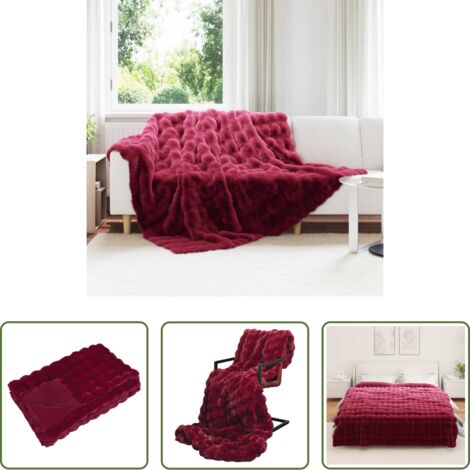 Coperta in pelliccia -  Coperta antiscivolo in finta di coniglio Olite Rosso Bordeaux