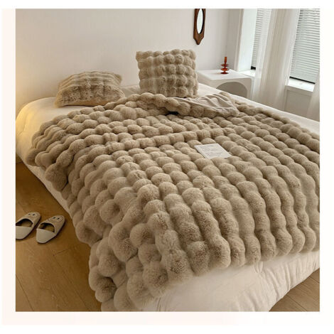 Coperta in pelliccia sintetica di coniglio a pelo corto, leggera, lussuosa, morbida e calda, pile, 1 pezzo