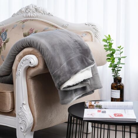Coperta in pile berbero a doppio spessore per animali domestici Coperta scozzese calda e morbida per divano e letto Grigia Super confortevole e leggera, 160  130 cm