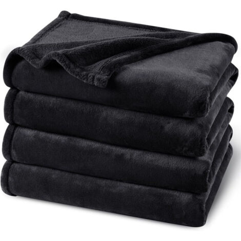 Coperta in pile di flanella in microfibra, copridivano 150x200 cm, grigio chiaro, piumone/copridivano per 2 persone, grande, calda e morbida coperta in pelliccia di peluche (nero)