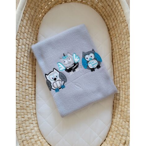 Coperta in pile per neonati - Bigi Zibi & Adele Owls - grigio e turchese