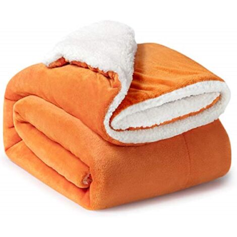 Coperta in pile Sherpa arancione 152x202 cm, copriletto double-face reversibile, morbida e calda, flanella, per divano