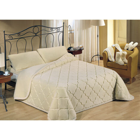 Coperta In Pura Lana Merinos Superwash Trapuntato Modello Nuvol, misuraMatrimonialecoloreNuvol
