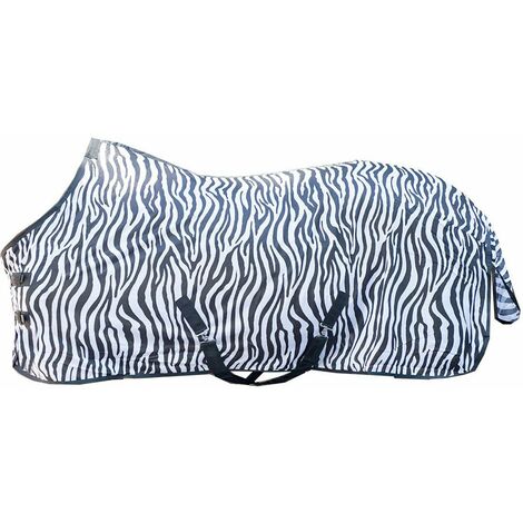 Coperta in rete antimosche con cinghie e sottocoda modello Zebra: 155 cm, Bianco/Nero (1291)