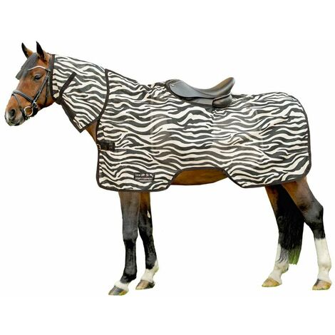 Coperta in rete antimosche con collo alto con possibilità di inserire la sella modello Zebra: 165 cm, Bianco/Nero (1291)