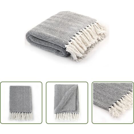 Coperta morbida -  Copriletto in Cotone a Spina di Pesce 160x210 cm Blu Marino