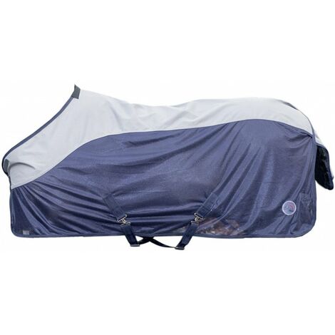 Coperta per cavalli a rete antimosche impermeabile modello Rain: 145 cm, blu scuro/grigio 6995