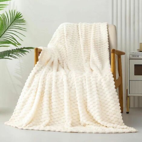 Coperta per divano a quadri (bianca) 70x100, coperta per dormire, calda e spessa