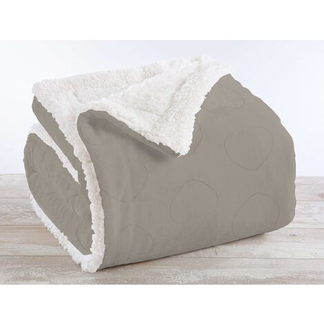 Coperta Plaid in Pile Sherpa Invernale Fantasia Cuori Beige - Matrimoniale 200x230