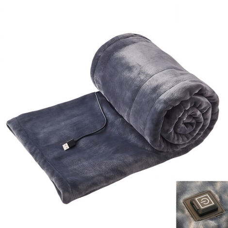 Coperta riscaldata stile sciarpa, alimentazione tramite USB, design wireless, lavabile in lavatrice, 3 livelli di controllo della temperatura, coperta elettrica grigia - 80 x 180 cm