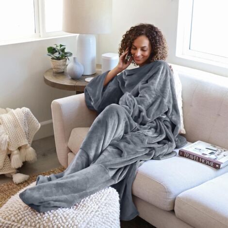 Coperta TV in sherpa Catalonia Classy con maniche e piedini, coperta professionale per coccole a corpo intero, coperta in lana per uomo e donna, 190 x 135 cm