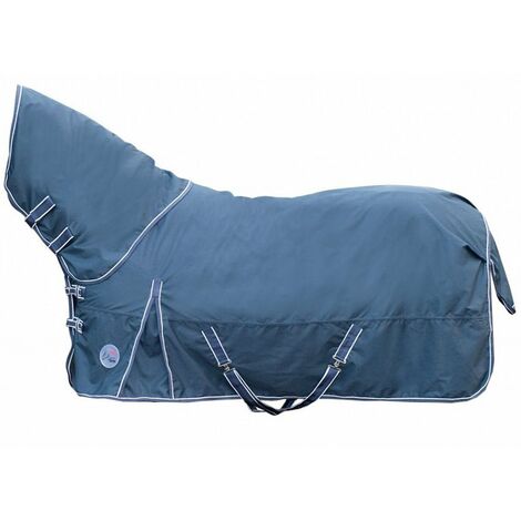 Coperta da paddock con cappuccio imbottita 300g e tessuto esterno 600 denari cappuccio staccabile modello Starter: 135 cm, Blu scuro