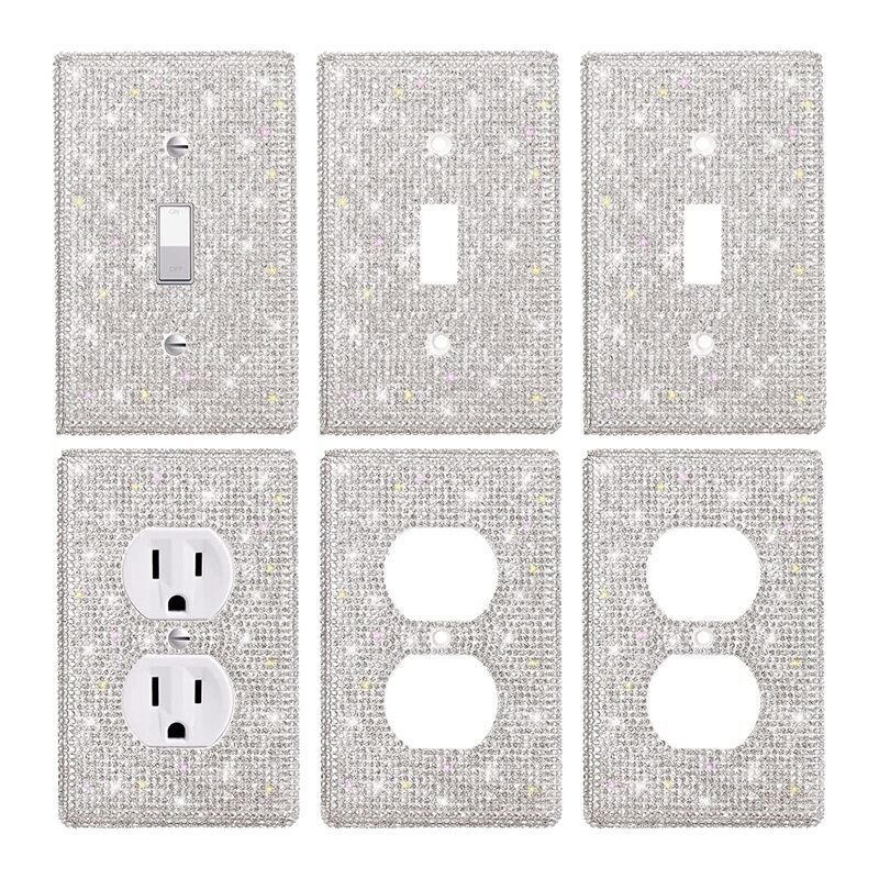 6 Pcs Bling Light Switch Cover Shiny Rhinestones