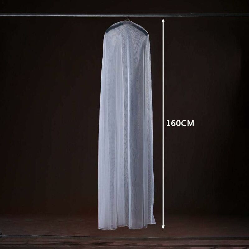 Image of Copertura antipolvere in tulle morbido trasparente per abbigliamento da casa, abito da sposa, protezione per abito da sposa, filato di maglia, 160 cm