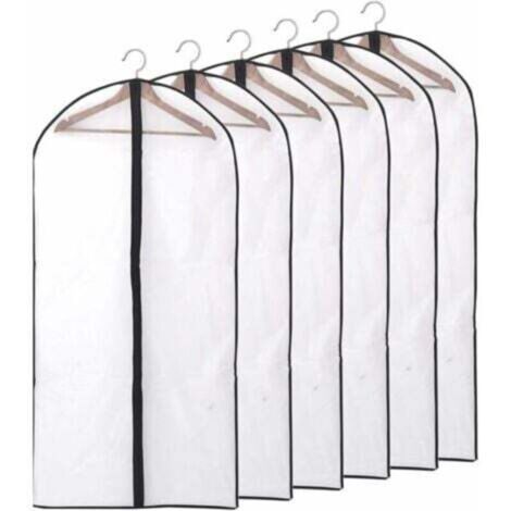 Copertura antipolvere traslucida per set di 6 capi, impermeabile, antipolvere e resistente all'umidità, borsa portaoggetti appendibile, set camicia/giacca con chiusura a zip, 60 x 140 cm