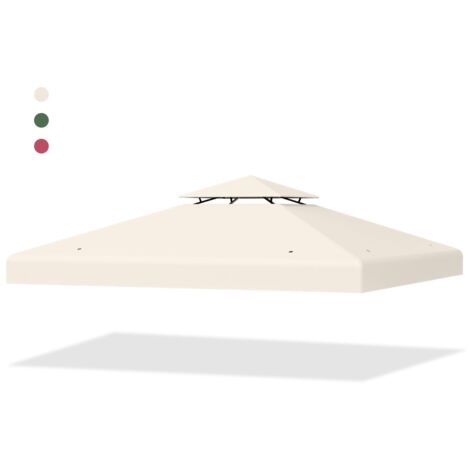 Copertura di ricambio per gazebo a 2 livelli da 300x300cm, Tettoia con fibbie in alluminio e chiusure a strappo Beige