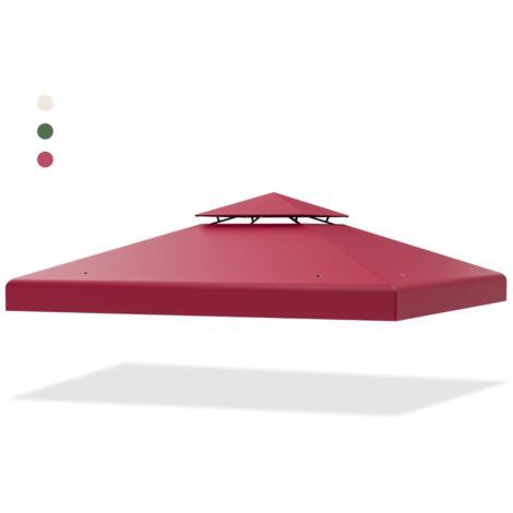 Copertura di ricambio per gazebo a 2 livelli da 300x300cm, Tettoia con fibbie in alluminio e chiusure a strappo Rosso bordeaux