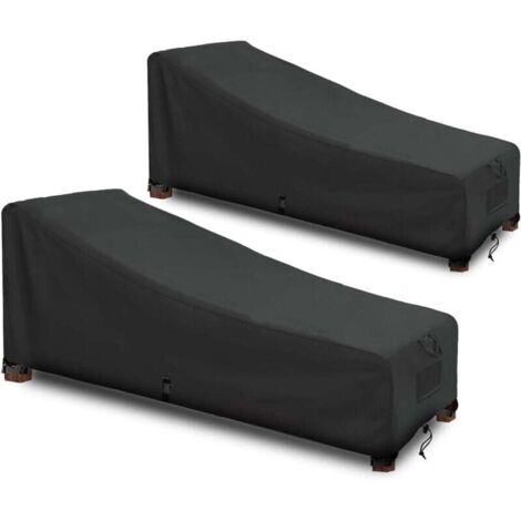 Copertura impermeabile per chaise longue, copertura per lettino prendisole, tessuto Oxford 420D, nero (208x76x79/41 cm) - 2 pezzi