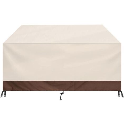 Copertura impermeabile per mobili da giardino, copertura per mobili in tessuto Oxford 420D, per tavoli da giardino, sedie, uso esterno, ecc. - Beige + Caffè, 147x83x79cm