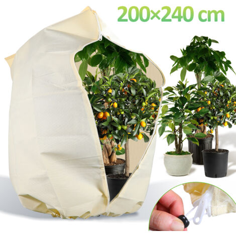 Copertura invernale. 100g/m². 200 x 240CM. Vela per svernamento piante. sacchetto spesso con cerniera e coulisse