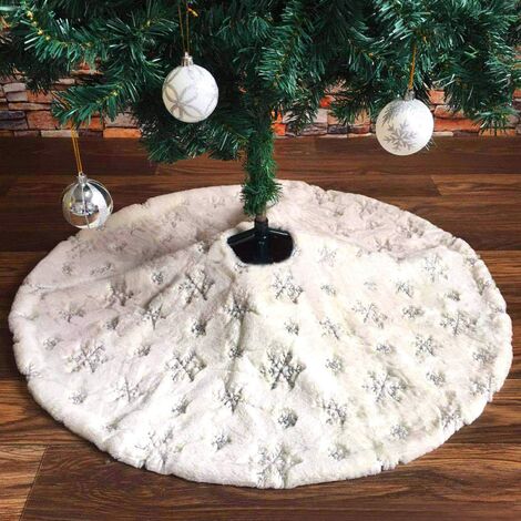 Copertura per albero di Natale rotonda da 122 cm Copertura per albero di Natale con fiocco di neve Gonna per albero di Natale in peluche bianco Grande copertura per albero di Natale Decorazione per al
