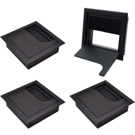 Copertura per cavi quadrata 80x80 mm per installazione a incasso su scrivanie, organizer per cavi per mobili, alluminio anodizzato nero, passaggio cavi, copertura per cavi, confezione da 4