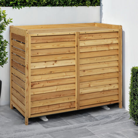 IDMARKET Copertura per condizionatore in legno naturale per unità esterna 95 x 50 x 80 cm