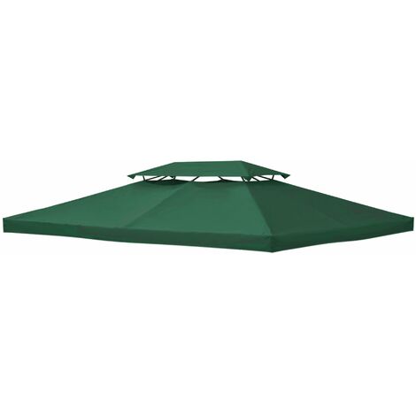 Copertura per Gazebo  a 2 Livelli  con Cinghie e 10 Fori di Drenaggio 4x3m in Poliestere Verde