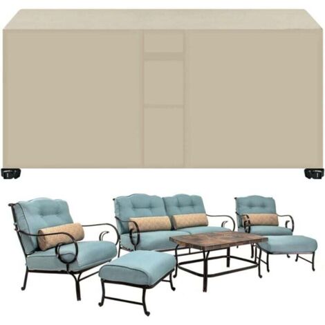 Copertura per mobili da giardino rettangolare 213x132x74 cm, copertura protettiva per mobili da giardino, tessuto Oxford 420D, resistente a vento, pioggia, raggi UV e strappi (beige)
