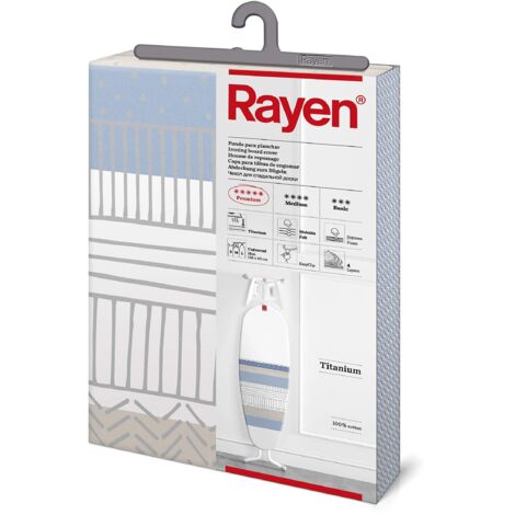 Copertura per Tavolo da Stiro Premium Clip - 130 x 47 cm - Bianco, Grigio e Blu - Rayen