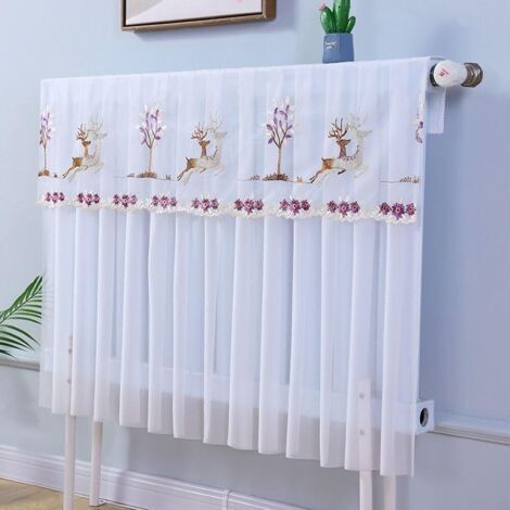 Copertura per termosifone per riscaldamento domestico - Tessuto decorativo di facile installazione - Viola e bianco - 220 x 70 cm