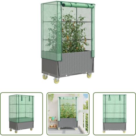 Copertura serra -  Letto Rialzato con Copertura e Ruote Effetto Rattan 80x50x182cm