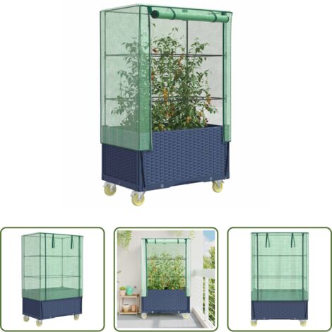 Copertura serra -  Letto Rialzato con Copertura e Ruote Effetto Rattan 80x50x182cm