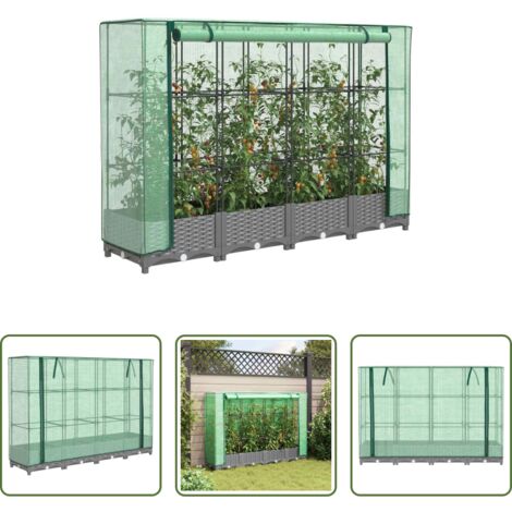 Copertura serra -  Letto Rialzato con Copertura Serra Effetto Rattan 160x40x123 cm