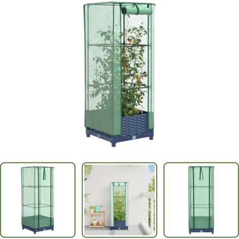 Copertura serra -  Letto Rialzato con Copertura Serra Effetto Rattan 40x40x123 cm