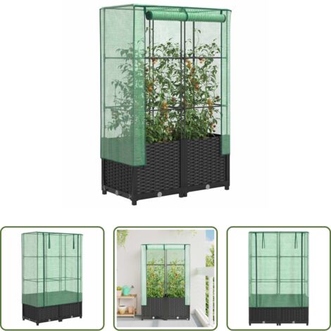 Copertura serra -  Letto Rialzato con Copertura Serra Effetto Rattan 80x40x138 cm