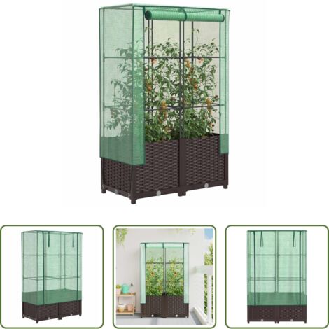 Copertura serra -  Letto Rialzato con Copertura Serra Effetto Rattan 80x40x138 cm