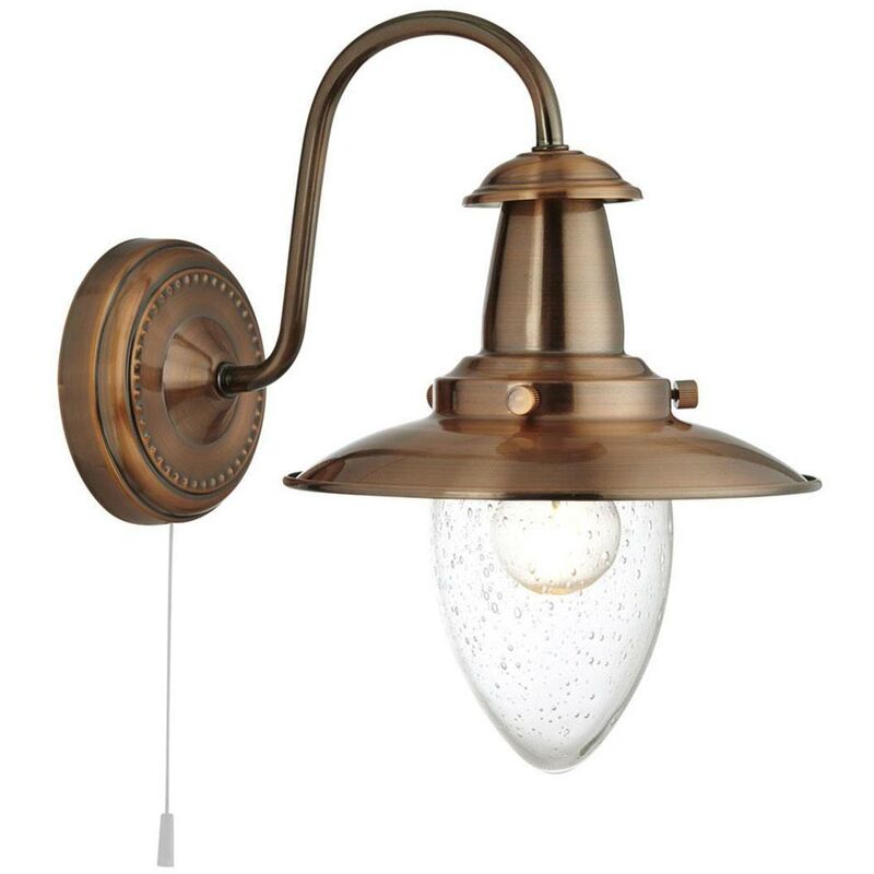 Searchlight Lighting - Searchlight Fisherman - 1 Light Wall Light Copper with Seeded Glass Shade, E27