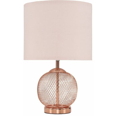 2 X Copper Mesh Ball Touch Table Lamps, Small Pink Lamp Shade