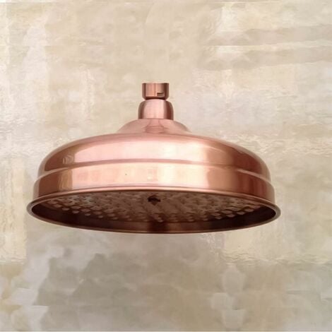 Copper Shower Head, 20cm (8 Inch) Diameter, High Pressure Fixed Shower Head with Adjustable Angle Shower Head Rain Shower Head - Gold