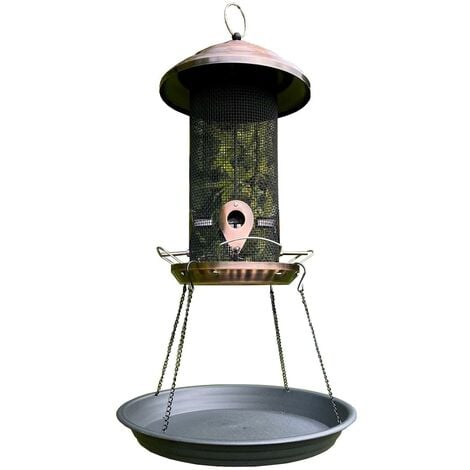 Copper Style Extra Large Hanging Metal Bird Seed Feeder with Seed Catcher Tray