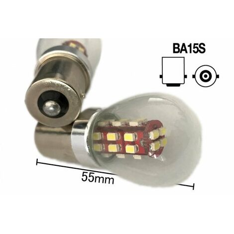 Coppia 2 Lampade Led BA15S 1156 P21W Con 28 Smd 3014 Rosso 12V 2W Stessa Grandezza Originale