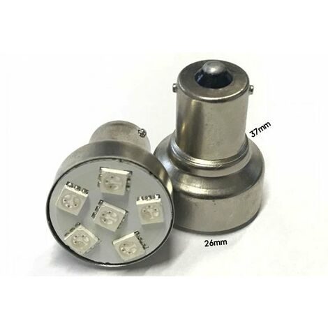 Coppia 2 Lampade Led BA15S 1156 P21W Con 6 Smd 5050 Colore Rosso 12V 2W