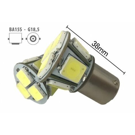 Coppia 2 Lampade Led BA15S 1156 P21W Con 8 Smd 9080 Bianco Freddo 6000K 12V 4W